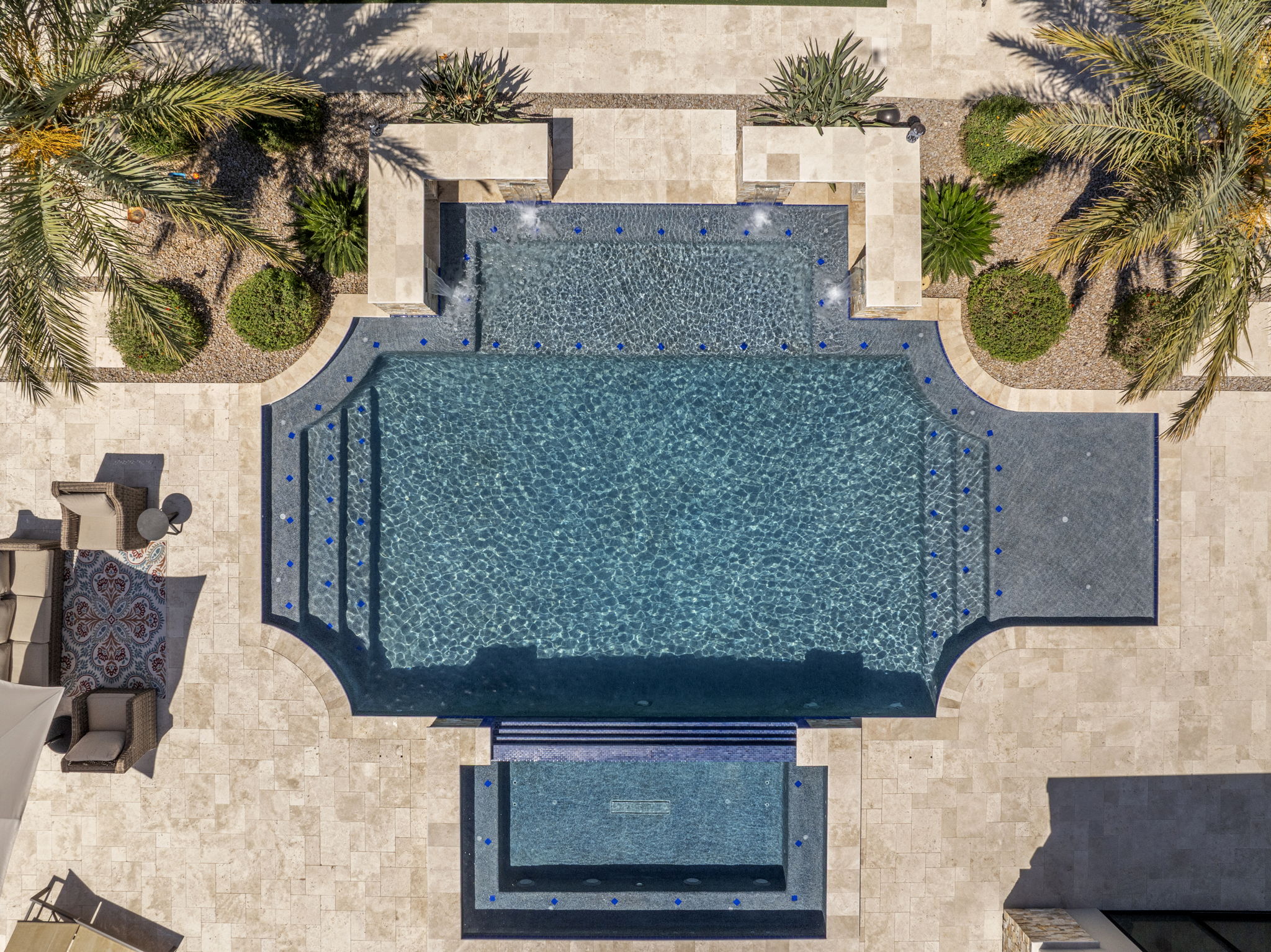 Aerial view of geometric pool